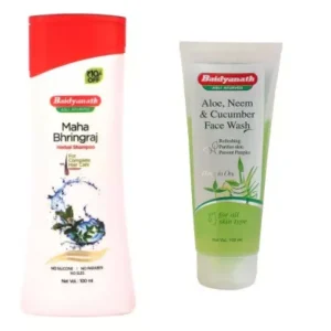 Baidyanath Maha Bhringraj Herbal Shampoo & Aloe, Neem & Cucumber Face Wash (Each 100ml) (1Pack)